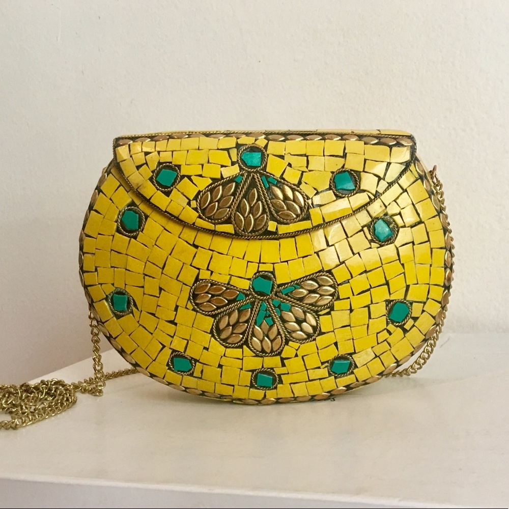 Handmade metal, mosaic and stones clutch/boho bag